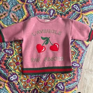 Gucci Pink and Green Sweatshirt with Embroidered Cherries